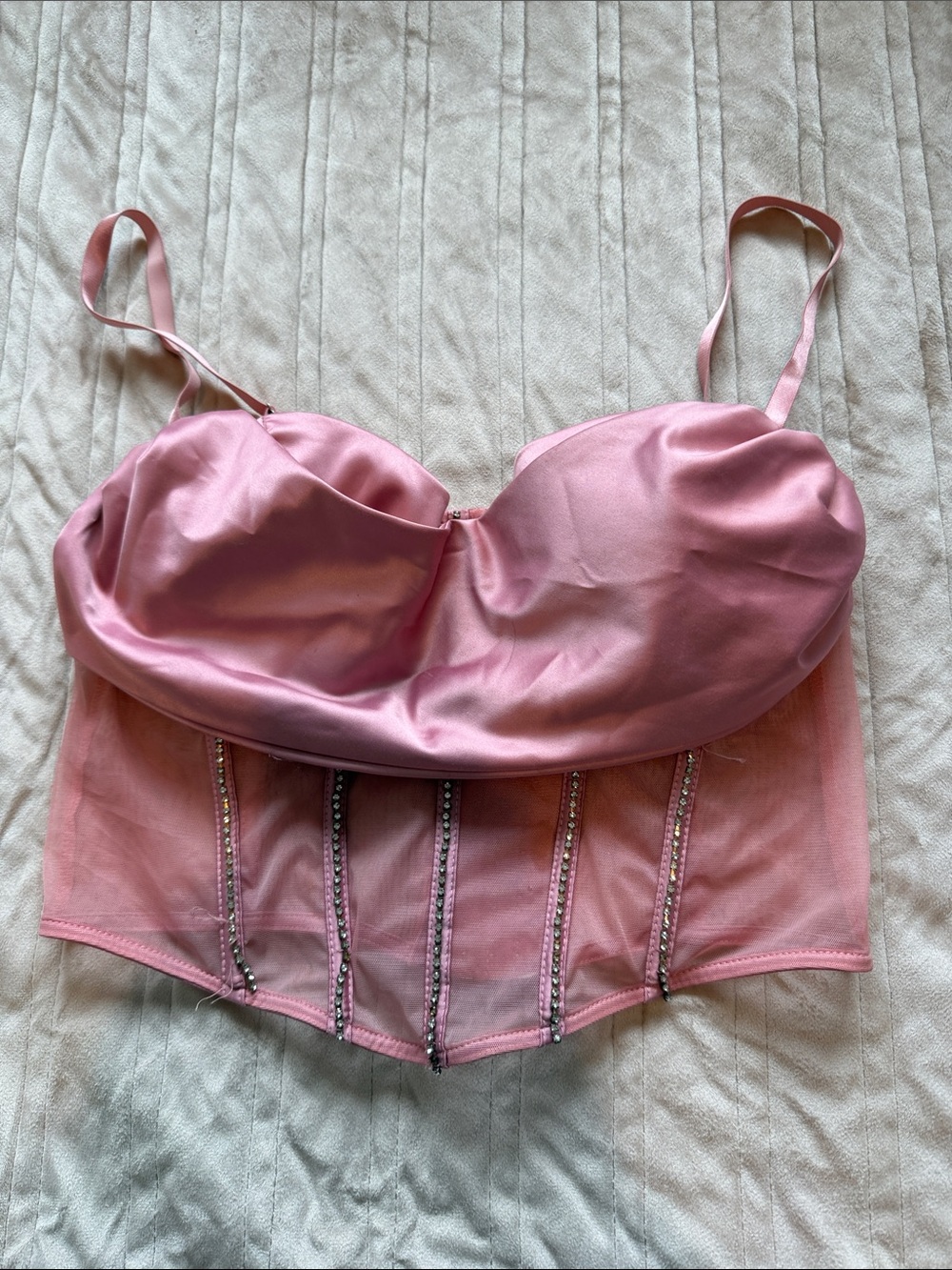 Windsor Pink Satin Bustier with Rhinestone Boning